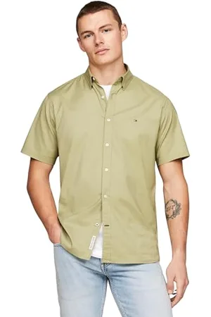 Tommy Hilfiger Herren Hemd Kurzarm, Grün (Faded Olive / Optic White), XS