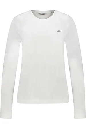 GANT Damen REG Shield LS T-Shirt, White, X-Large