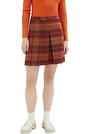 TOM TAILOR Damen 1037697 Rock mit Karomuster, 33279-brown orange Boucle, 44