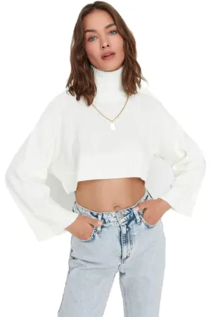 Trendyol Damen Pullover mit hohem Halsausschnitt, einfarbig Sweatshirt, , L