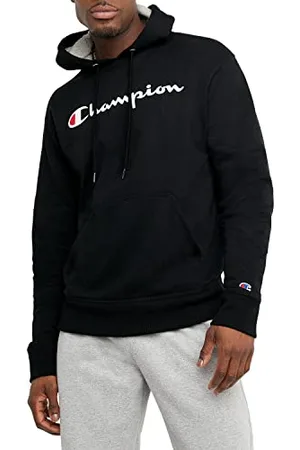 Champion Herren Sweatshirt Graphic Powerblend Fleece Hood, Schwarz- Script, L