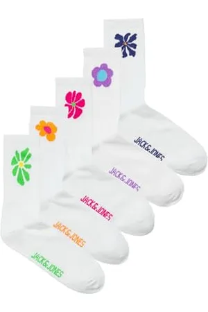 JACK & JONES Herren Jacaugust Tennis Socks 5 Pack Tennissocken, White/Pack:White - White - White - White, Einheitsgröße