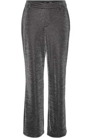 VERO MODA Damen VMSHALI MW Straight Shiny Pant Stoffhose, , 42W x 32L