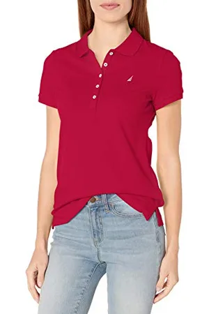 Nautica Damen 5-Button Short Sleeve Breathable 100% Cotton Polo Shirt Poloshirt, , Groß
