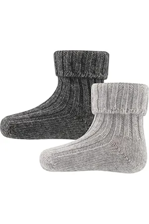Ewers 2er-Pack Woll-Socken für Kinder, 2 Paar Kindersocken einfarbig grau, Bio-Baumwolle, GOTS zertifiziert, MADE IN EUROPE, hell- & dunkelgrau, Größe 35-38