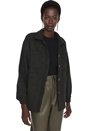 Trendyol Damen Woman Regular Standard Collar Woven Shirt Hemd, Black, 42