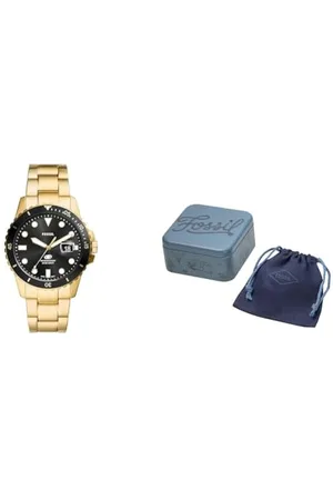 Fossil Herrenuhr Blue Dive und Halskette Harlow, goldfarbener Edelstahl, Set