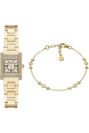 Emporio Armani Damen Goldfarbene Edelstahl Uhr und Armband Sterlingsilber, Set