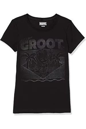 Marvel Little, Big Classic Vacay Groot Girls Short Sleeve Tee Shirt, Black, Small