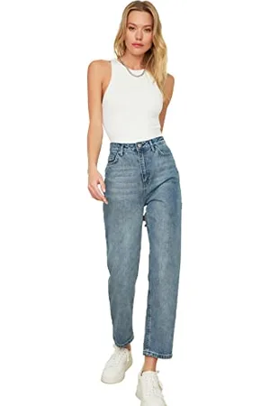 Trendyol Damen Hohe Taille Gerade Jeans Jeans Chino, , 36