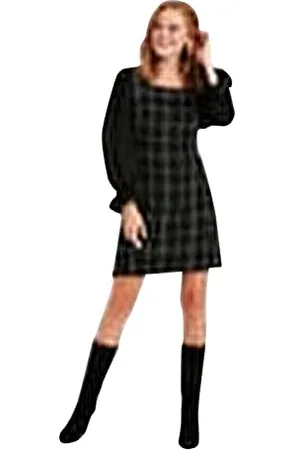 Trendyol Damen Kariert/Karo Mini Lange Ärmel Geschäft Schlank Kleid