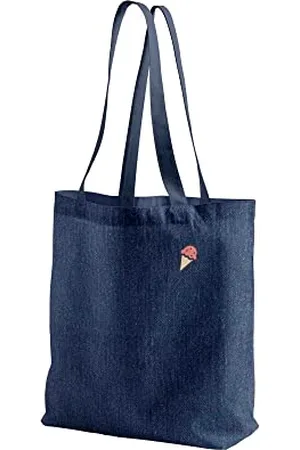 Green Fish Denim Bedruckte Einkaufstasche, Wiederverwendbare, Jeans Tasche, Maschinenwaschbar, Faltbar, Stofftasche mit Zwei Langen Henkeln, 40x55 Cm