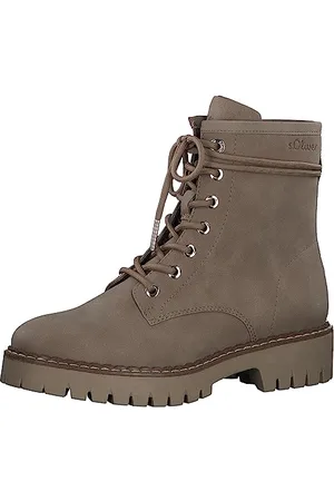 QS by s.Oliver Damen Stiefeletten zum Schnüren aus Kunstleder mit Reißverschluss Vegan Braun , 37