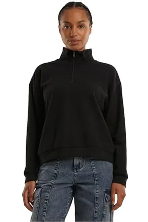 Urban classics Damen TB6853-Ladies Light Terry Troyer Sweatshirt, Black, XS