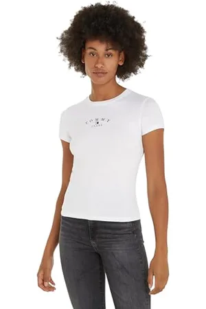 Tommy Hilfiger Damen T-Shirt Kurzarm Slim Rundhalsausschnitt, (White), XL