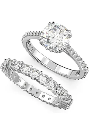 Swarovski Stilla Set, Weiße und Rhodinierte Ringe mit Strahlenden Kristallen