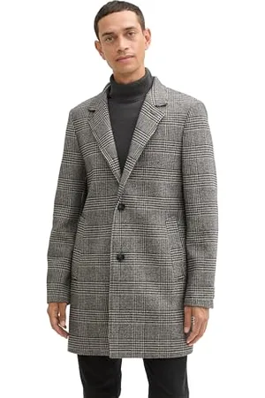 TOM TAILOR Herren 1042474 Wollmantel mit Knopfleiste, 32806-Ecru Black Houndstooth, L