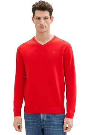 TOM TAILOR Herren Basic Pullover mit V-Ausschnitt aus Baumwolle, , M