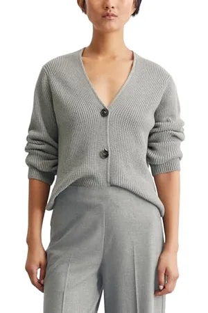 Marc O’ Polo Marc OߴPolo Damen Cardigan aus Bio-Baumwolle mit V-Ausschnitt, Grau (Soft Stone Melange), XXS
