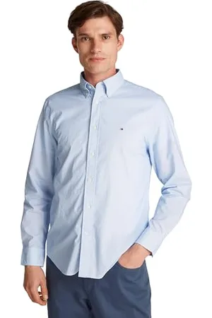 Tommy Hilfiger Herren Hemd Flex Poplin Fake Solid Regular Fit, Blau (Optic White Prt), L