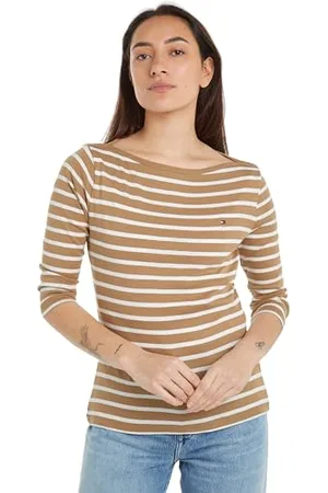Tommy Hilfiger Damen Langarmshirt Slim U-Boot-Ausschnitt, Mehrfarbig (Breton Stp/ C Khaki/ Ecru), M
