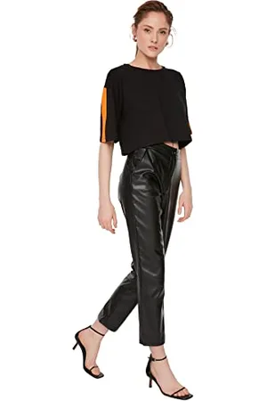 Trendyol Damen Schwarze Leder Aussehende Hose Pants, , 38 EU