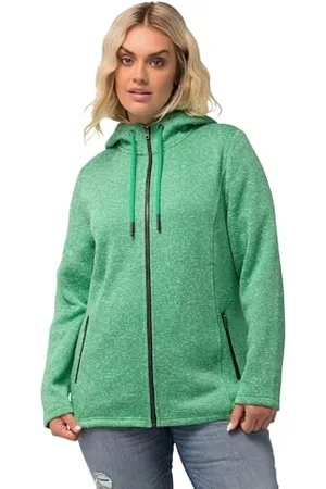 Ulla Popken Damen Strickfleece-Jacke, Kapuze, Reißverschlusstaschen Sweatjacken, , 46-48 EU