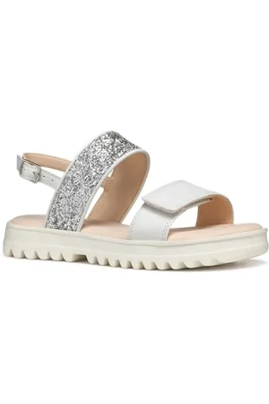 Geox J Coralie Gir Sandal, White/Lt Silver, 32 EU