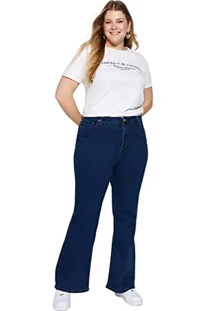 Trendyol Damen Damen-Jeans, Übergröße, Hohe Taille, Ausgestelltes Bein Hose, , 44 Große Größen EU