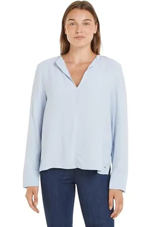 Tommy Hilfiger Damen Bluse Viscose Crepe Blouse V-Ausschnitt, , 40