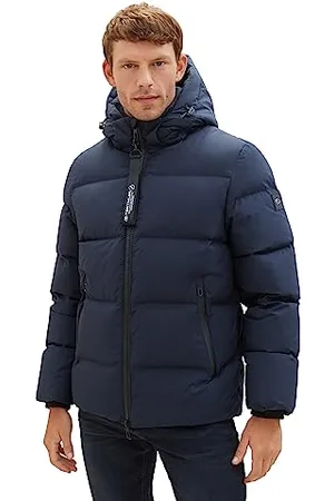 TOM TAILOR Herren 1037350 Recycled Down Puffer-Jacke mit Abnehmbarer Kapuze, 10668-sky Captain Blue, 3XL
