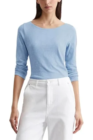 Marc O’ Polo Marc OߴPolo Damen Langarmshirt aus Bio-Baumwolle mit U-Boot-Ausschnitt, Blau , XL