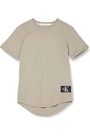 Calvin Klein Herren T-Shirt Kurzarm Badge Turn Up Sleeve Rundhalsausschnitt, Beige (Elephant Skin), M