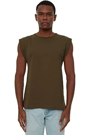 Trendyol Herren Männer Basic Regelmäßige Fit 100% Baumwolle Runder Kragen Zero Hülse Athlet T-Shirt, , S