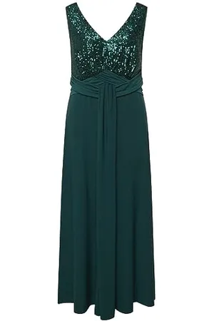 Ulla Popken Damen, große Größen, Abendkleid, Pailletten, V-Ausschnitt, ärmellos