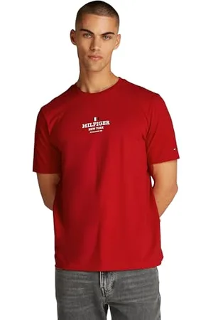 Tommy Hilfiger Herren T-Shirt Kurzarm mit Branding, Mehrfarbig (Medium Red), S