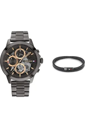 Tommy Hilfiger Multi Zifferblatt Quarz Uhr für Herren mit Rotguss Edelstahlarmband - 1710479 Jewelry Armband für Herren aus Leder Schwarz - 2790262S