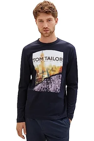 TOM TAILOR Herren 1037812 Longsleeve mit Fotoprint aus Baumwolle, 10668-sky Captain Blue, XL
