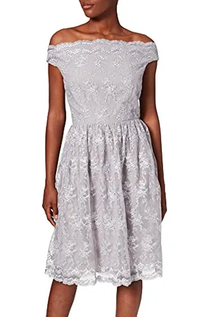 Little Mistress Damen Partykleid Grey Ditsy Floral Embroidered Mesh Dress, , Gr. 36 (8 UK)
