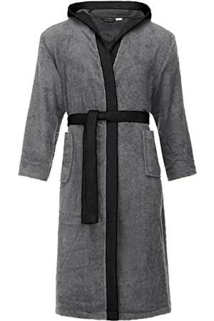 Ladeheid Herren Frottee Bademantel aus 100% Baumwolle LA40-190 (Dunkelgrau-12/Schwarz-30, XL)