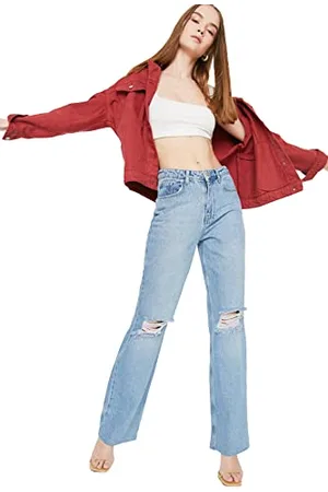 Trendyol Damen Ripped Detailed High Waist Wide Leg Jeans, , 42 EU