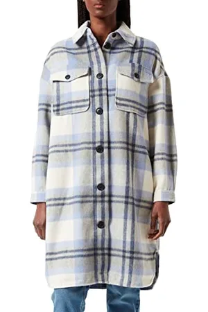 VERO MODA Damen Vmnelly Check Long Coat Noos Mantel, Light Grey Melange 1, XS EU