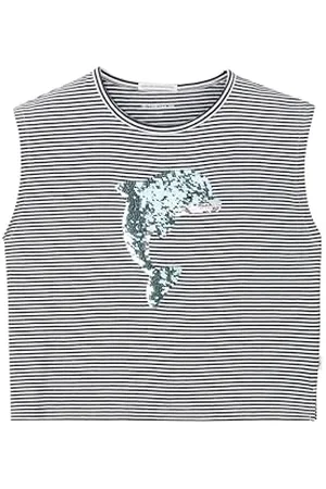 TOM TAILOR Mädchen Kinder T-Shirt mit Wende-Paillette , Navy White Even Stripe, 92/98