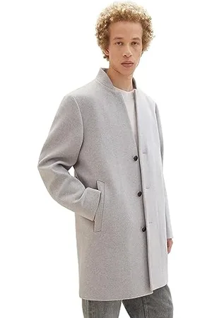 TOM TAILOR Herren 1038861 3-Knopf Wollmantel mit Stehkragen, 15398-Light Stone Grey Melange, XL