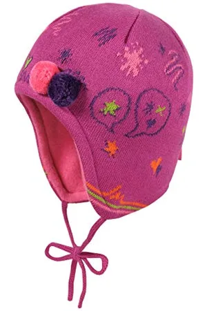 maximo Baby-Mädchen mit Gekritzel und Bommeldeko und Bindeband Mütze, , (Herstellergröße: 49)