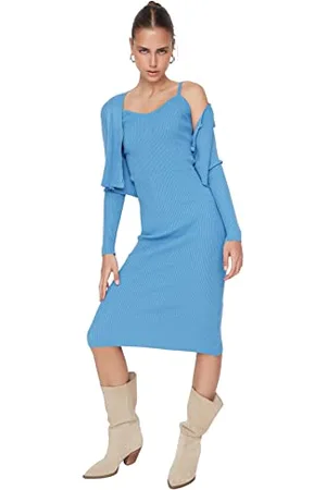 Trendyol Damen Woman Maxi Bodycon V-Neck Knitwear Dress, , L