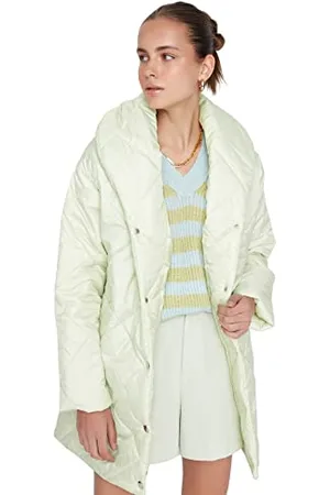 Trendyol Damen Damen Oversize Puffer Plain Webstoff Winterjacke Coat, Helles Khaki, L EU