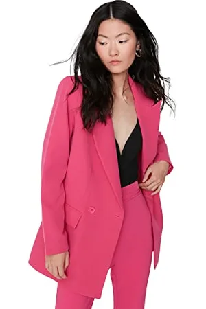 Trendyol Damen Regular Zweireihig Plain Webstoff Jacke Coat, , 34