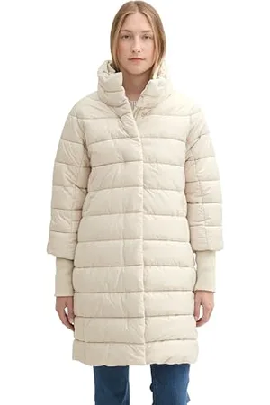 TOM TAILOR Damen 1042913 Lange Steppjacke mit Stehkragen, 12365-Dusty Beige, 3XL