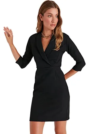 Trendyol Damen Woman Mini Gerüschter Saum Hochabschließender Kragen Webstoff Kleid, , 38